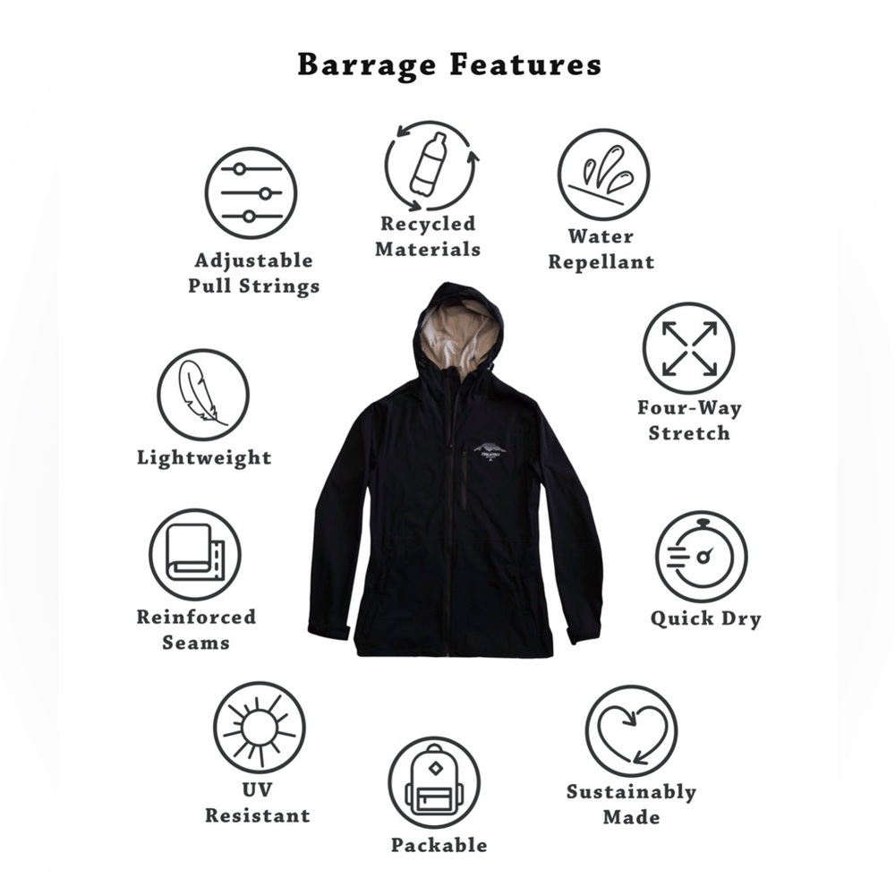 Coalatree Barrage Technical Shell Jacket M Black Waterproof Hooded Eco Outdoor - Picture 9 of 10